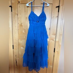 Lulus Blue V-Neck Sleeveless Ruffle Tiered Dress